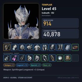 ⭐️️Sale⭐️️Global EU Indnath | Lv45 Templar | 914 GS · 40.9K CP | Original Email