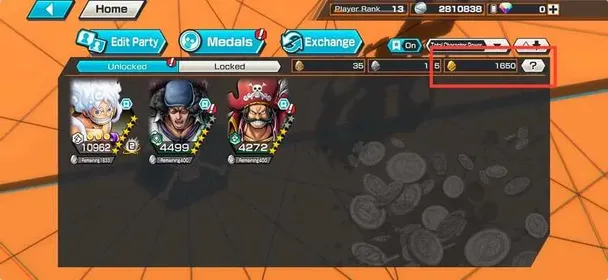 [4653][IOS+ANDROID] 3 EX / Light Luffy + Kuzan + Roger , 1650 fragments , Solo Fresh
