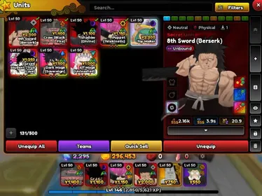 Anime Expedition Price: $58-55 USD can nego  Units: 8 Meta Unbound Units (Secret 8th Sword Berserk SSS)  Extras: Top-tier Mythic Equipment & Exclusive Skins  Fast delivery