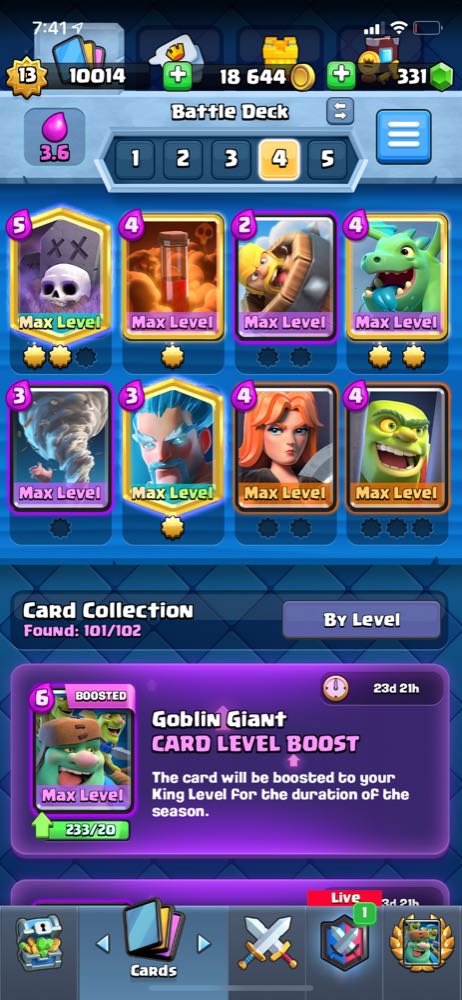 lvl13 clash royale account 41 card max graveyard miner princess log ice wizard max