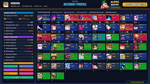 GEMS SPENT 9071 | 20.6K Trophy | 89 SKINS | SOVEREIGN GEM RICO💙BLACK GODZILLA BUZZ💙ROBO MIKE💙SQUAD BUSTER SHELLY💙VANARA FRANK💙SHELLY DANCER💙GUARD RICO💙CHICKEN RICO💙FINAL BOSS RICO | 50 Brawler | FULL ACCESS | IOS/ANDROID