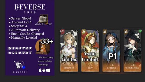 Global | Lv.1 | 6 ☆: Rhiannon+Lucy+ P1 Coppélia+Semmelweis+30 Unilog | +Selector 6☆  | ST1.4 | #rv030