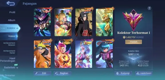 EC372|LV 112|HERO 133|SKIN 500|EXALTED I|MIYA LEGEND|2 KOF (AURORA,KARINA)|2 NARUTO (LUKAS,JULIAN)|3 PRIME (CLAUDE,BEATRIX,GRANGER)|WANWAN 11.11|FLORYN SANRIO|