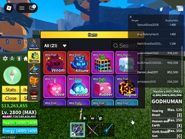 ID 536:Level 2800+God+CDK+SG Kitsune Venom Inven|Unverified Account|Auto Delivery|Blox Fruits