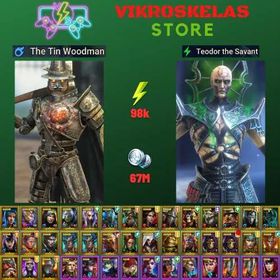 Starter acc with Tin Man : 98k energy / 67 mln coins / Teodor, Gurgoh, Elenaril, Arix, Ninja + 22 Login Legendaries / Madame Serris