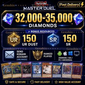 Yu-Gi-Oh! Master Duel][Fast Delivery]32000-35000 diamonds + [150UR dust + 150SR][Send Konami account ]Unlinked Steam|Ranked played|Android/IOS/PC/Universal