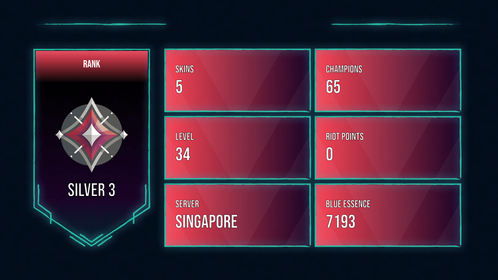 🥑 SG 🥑 5 SKINS 🥑 SILVER 3 🥑 65 CHAMPIONS 🥑 34 LEVEL 🥑 INSTANT DELIVERY 🥑 FULL ACCESS 🥑 F8z01 🥑