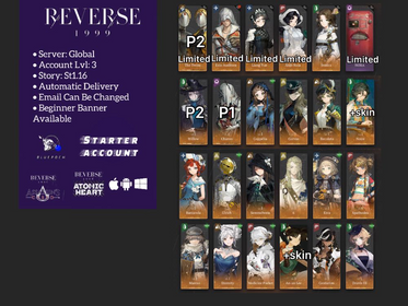 Global | Lv.3 | P2 The Twins+ Ezio Auditore+Anjo Nala+Liang Yue+P1 Charon+Noire(+skin)+An-an Lee(+skin)+….| ST1-16 | Novice Banner available | #re21
