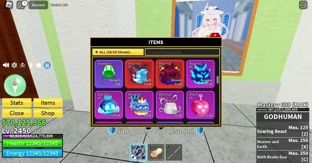 Blox Fruit 2450 lvl GodHuman MAX Dough Spirit Fruit Venom Fruit 7 leg