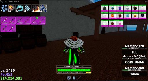 Blox Fruits | Ice Awaken | 6stys | Lv 2450Max | Unverified Account