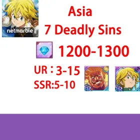 7 Deadly Sins[Asia]1200-1300 diamonds |UR3-15| SSR: 5-10 +Guangao+dark mass| Fast delivery
