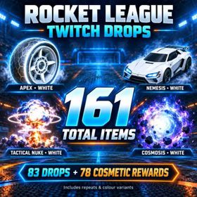 [161 Items] Apex Black & White, Tactical Nuke White, Cosmosis, Nemesis + More | Rocket League Twitch Drops