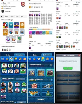Level 52 ~ 5 evo ~ 1 hero ~ 1 level 14 ~ 3 elite ~ 8 max lvl 14 ~ 17 emotes ~ 3 tower skins ~ Free Name change ~ trophies 8700