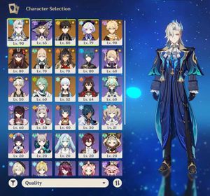 ASIA AR55 | 5 stars*8 | Neuvillette+Dehya(C1)+Kamisato Ayaka+Baizhu+Hu Tao+Zhongli+Qiqi+Jean lots of 4* characters and weapons Male endgame account | 36 characters
