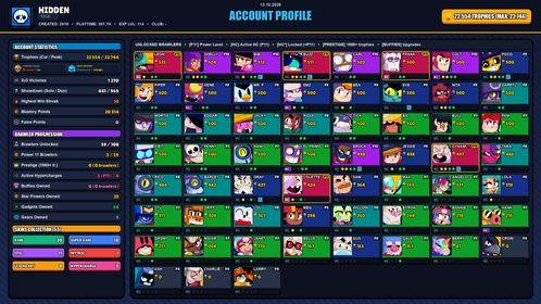 GEMS SPENT 5337 💙 23k TROPHY 💙 53 SKINS 💙 SOVEREIGN RICO 💙 SOVEREIGN GEM RICO 💙 GODZILLA BUZZ 💙 SQUAD BUSTER SHELLY 💙 SUPER RANGER BROCK BLUE 💙 SUPER RANGER BROCK BLACK 💙 MEGA BOX DARRYL 💙 JELLYFISH SANDY 💙 NEON JELLYFISH SANDY 💙 59 BRAWLERS 💙 5 MAX