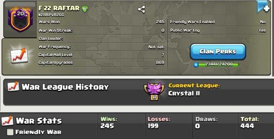 Level 20 💥 21 instant with 1 war 🔥 English Name ❤️ CWL Crystal 2 ✨ Capital Hall 7 Upgrades 869 🔥 Good War Log ✨ㅤㅤ#!@