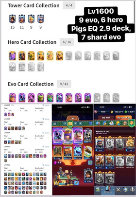 #CR653 ❤️LV1600 WITH 6 HERO, 9 EVO| PIGS EQ 2.9 DECK| 7 SHARD EVO❤️