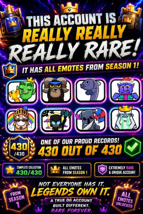 🦄✨CR A++ { 10 YEARS OLD ALL 420/420 EMOTES ALL 42/42 EVO 80 TOWER SKINS } WORLD RANK 1K TOP 60 LEVEL 16 KT16 MAX RAREST BADGES 14K TROPHY 5K GEMS GOBLIN KISS ESPORT BANNER SHARK TOWER FULL ACCESS INSTANT DELIVERY 🚚