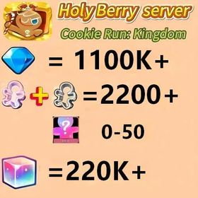 Holy Berry server|1100000+ Crystals| 2200+ Cookie Cutters|Rainbow Cubes 220000+|iOS/Android Cookie Run: Kingdom