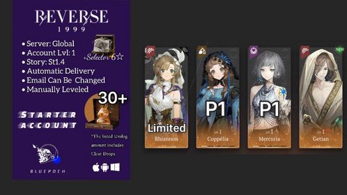 Global | Lv.1 | 6 ☆: Rhiannon+ P1 Coppélia+P1 Mercuria+Semmelweis+Getian+30 Unilog | +Selector 6☆  | ST1.4 | #rv031