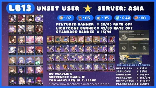 [ASIA LB13] TL70 Hysilens + Castorice + Firefly Account