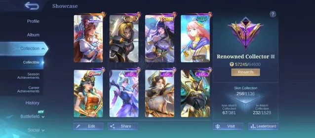 PL962|Lvl 69|RENOWNED III|258 SKIN|ALL EMBLEM MAX|59% HIGH WR|FLORYN SANRIO|KAGURA CLOUDS|KAGURA LIMITED STARLIGHT|13 EPIC SKIN|KADITA CREATE|LEGEND S41