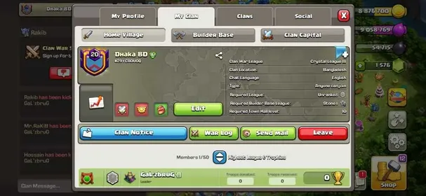 #3 Clan level 20 Win = 239, Lose = 253, Draw = 0, Nick : Dhaka BD, War league : CRYSTAL 3