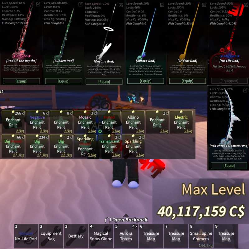SALEID457Fisch: Level 750 Max 40M C$ - 68x Hexed Relic - Rod of the ...
