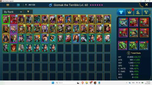 Lvl 59 [Power 2.68] 2x mythical Gizmak & Frolni +Kassandra +caoilte the asharrow +stokk the broken +23 legend champion