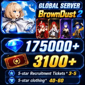 [GLOBAL]175000+ Diamonds +Esteemed Adventurer Eris +Respected Master Roxy+Your Very Own Cat Eris +Emerging Desire Roxy| Single draw coupon:3000+|5-star Recruitment Tickets *3|Five-star coupons*3-5 + random 40-60 five-star clothing+ 80-160 UR weapons|[Fast delivery]BrownDust 2 Account BDust 2