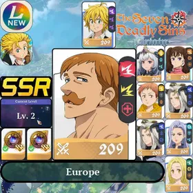 Lv2[EU] Europe | Escanor + Random1~5SSRs + Meliodas | Regular SSR Hero Selection Ticket x2 |Starter account