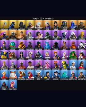61 Skins Leviathan Axe ⭐️ Galaxia ⭐️ Rippley vs Sludge ⭐️ Roast Lord ⭐️ Kor ⭐️ Torin ⭐️ Kratos ⭐️ Slayer Juice WRLD ⭐️ Mandalorian ⭐️ 8-Ball vs Scratch ⭐️ Darth Vader ⭐️ Kondor ⭐️ Lexa ⭐️ Fusion ⭐️ Toona Fish ⭐️ Remedy vs Toxin ⭐️ Charlot m9584470680
