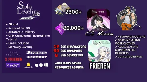 #s011| Global | 2300+ Draw Tickets + 80,000 Essence Stones+Frieren+C2 Minnie(I-DLE Collab)+16 SSR+50 SSR Weapons+8 Selection Tickets | Only completed the beginner tutorial | Lv.30/Ch.3