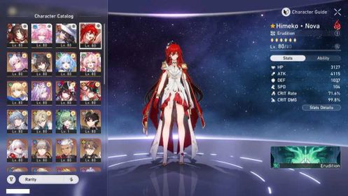 (NA MALE LV70) 5*Himeko Nova, 5*The Dahlia, 5*Cyrene, 5*Fugue C1, 5*Evernight, 5*Ruan Mei C1, 5*Cerydra, 5*Hyacine, 5*Saber, 5*Castorice, 5*Sparkle