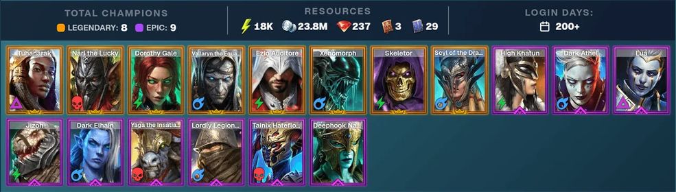 ⭐ Tuhanarak ✨ Nari ✨ Mortu-Macaab | ⚡ 9 Legendary · 10 Epic · 252 Gems