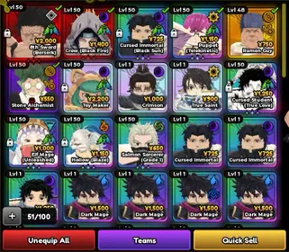 👑 8 Unbound Itachi, Immortal King, Kenpachi, Puppet, Yuta, Elf, Hollow, Toy Maker Meta units Yuta Skin Anime Expeditions  Froztie