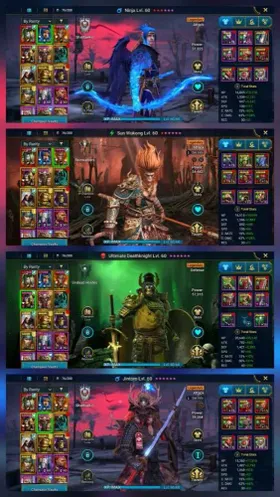 RSL# 296➤Lvl 57➤120K Theodosia Mythical➤Ezio AC➤ Ninja➤Sun Wukong➤4013 Shards➤10.17M Silver➤1221 Gems➤Changeable Email
