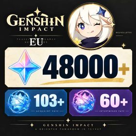 EU/AR50+48000+ Primogems/Acquaint Fate：100+/Intertwined Fate：63+/Email or Microsoft account/Genshin Impact