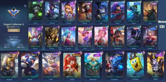 Skins 180 | Heroes 131 | Collector Natalia | Epic Minotaur | Emblems Max | Grandmaster 4 #Ml270 (Renjun) 195K