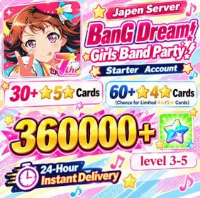 JAPEN|[Fast delivery] 360000+Star Stones+[30-40 five-star heroes]+60-80 random four-star heroes, account level 3~5+. Android/iOS universal Band Party Bandori Starter Reroll Account BanG Dream! Girls Band Party!