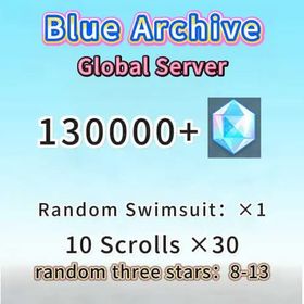 Global|diamonds：130000+|10 Scrolls ×30|random three stars：8-13|Random Swimsuit：×1|Fast delivey