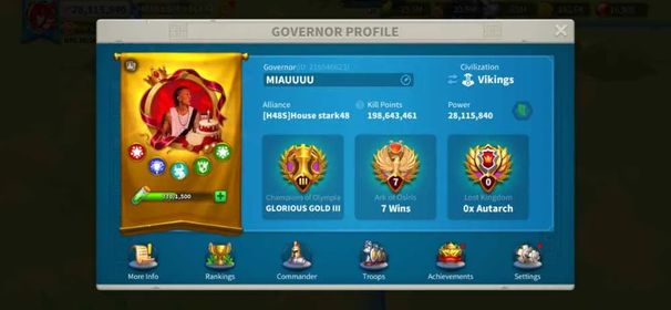 28M Power - Offseason KVK 3 KD 4048, Can Migrate to 4025-4047 - Bai Qi Expertise, 262 Golden Heads - VIP 12 - 1.5bn Resources, 196 Days Speedup #581