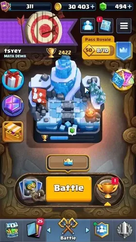 Lv 311Trophy 2422|Arena 8|KTL 9|Card 45/122|1 Hero 5 EVO 8 Epic 18 Rare 15 Common|1 Wildshard|Take Mail|CheckSS|CR1927