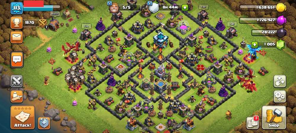 Townhall 13 Level 113 King 27 Queen 31 Warden 7 Royale 2 Gems 1005 Account is 100% safe.