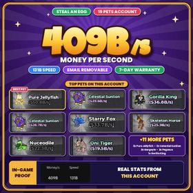 409B/s +++ INCOME | 131B SPEED | MAX TREADMILL MAX TRAIL | PURE JELLYFISH | CELESTIAL SUNLION | GORILLA KING | STARRY FOX | CLEAN ACC NO BONA