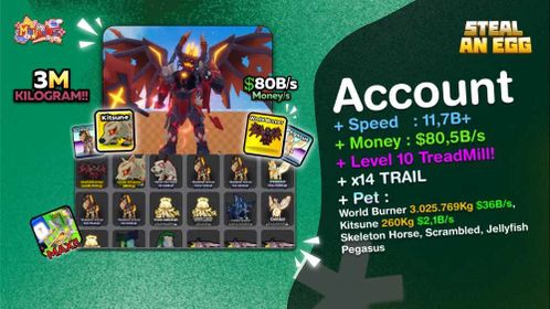[AUTOMATIC DELIVERY🔥] ACCOUNT WORLD BURNER 3M kg | LEVEL 10 TREADMILL | SPEED 11,7B+ | Money/s $80B/s | NO CAPTCA ERROR