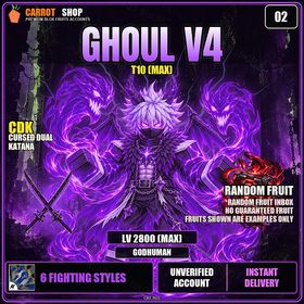 Blox Fruits | 2800 | GHOUL | V4 | RANDOM FRUIT INBOX | Godhuman | CDK | UNVERIFIED ACCOUNT | INSTANT DELIVERY