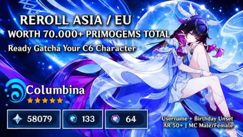 REROLL PRIMOGEMS WORTH 70K+ | SERVER EU/ASIA/NA | REQUEST MC | ALL UNSET | LOG MAIL/OUTLOOK | FAST DELIVERY