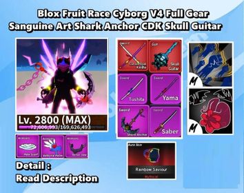 Instant Delivery !! Blox Fruit Beli 39M+ Fragment 33k+ Level 2800 Race Cyborg V4 Full Gear Sanguine Art Shark Anchor Cursed Dual Katana CDK Skull Guitar Unverified Account