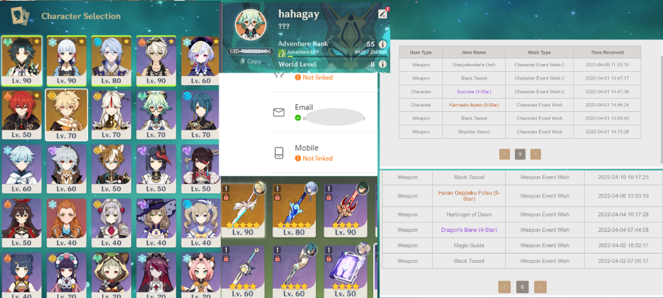 Ar 53 Exp Off 54 5 Stars C1 Venti Xiao Ganyu Zhongli Mona Keqing 4 Stars C5 Fischl C2 Bennet C2 Xinqui C4 Razor C5 Beidou C2 Diona C3 Ninguang C2